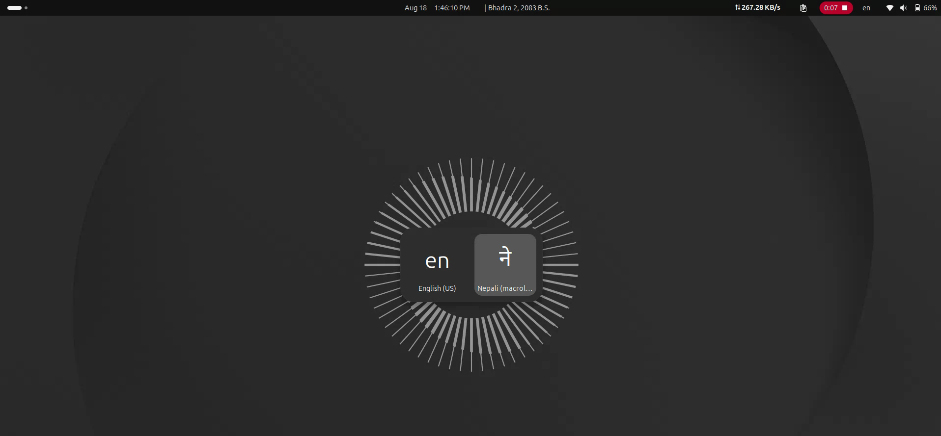 GNOME language switcher: English and Nepali